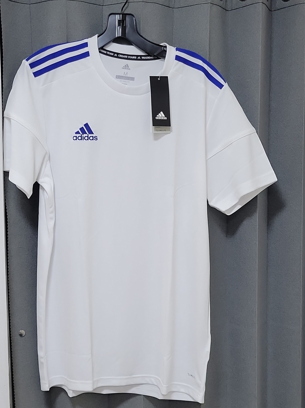 adidas White Short-Sleeve Training Tee with Blue Stripes